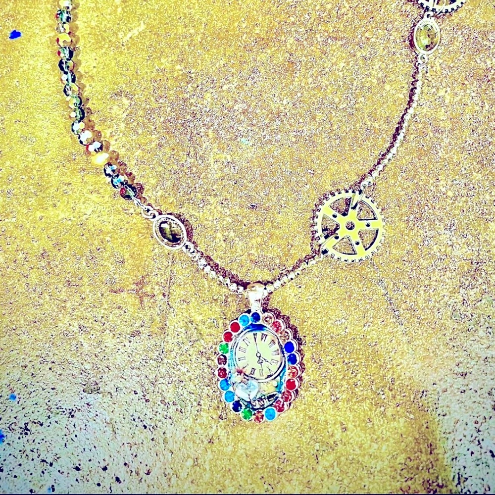 Colorful Asymmetrical Steampunk Fashion Necklace